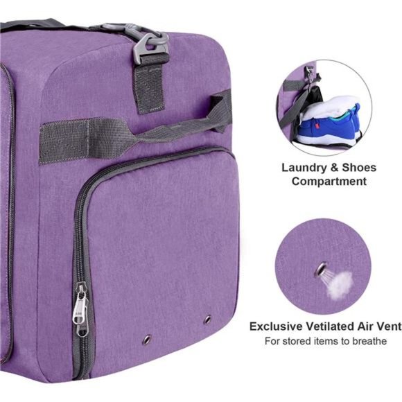 FOLDABLE Weekender Bag with Shoes Compartment Lavender Purple - Picture 3 of 6